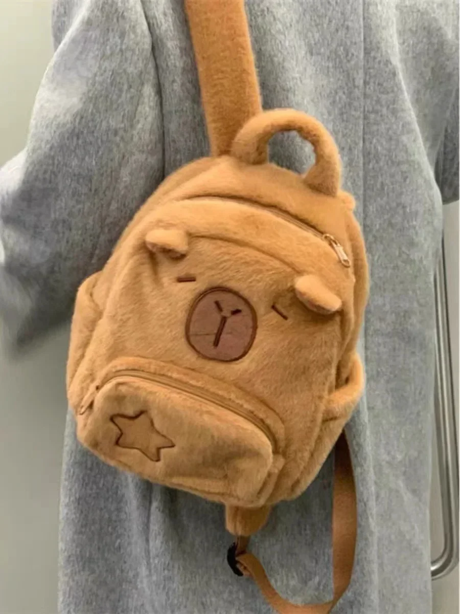 Student School Bag Capibala Plush Capybara Bag Casual All-match Fur Bag Large Capacity Backpack School Mochila Kawaii