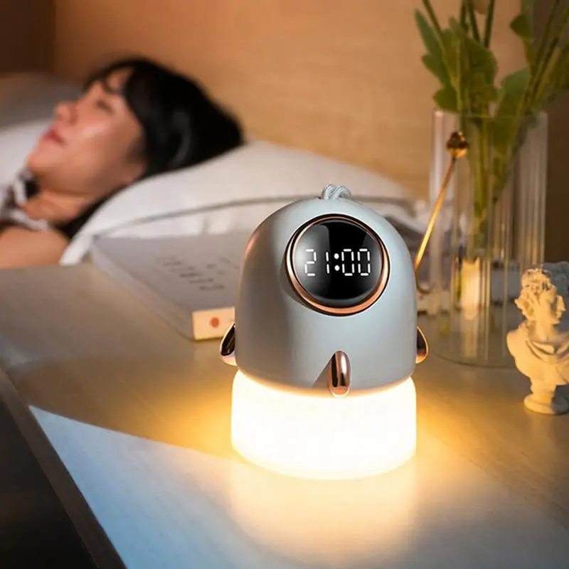 Rechargeable Night Light Rocket-Shape Rechargeable Night Light Cute Cartoon Night Light Multifunctional Alarm Clock For Home