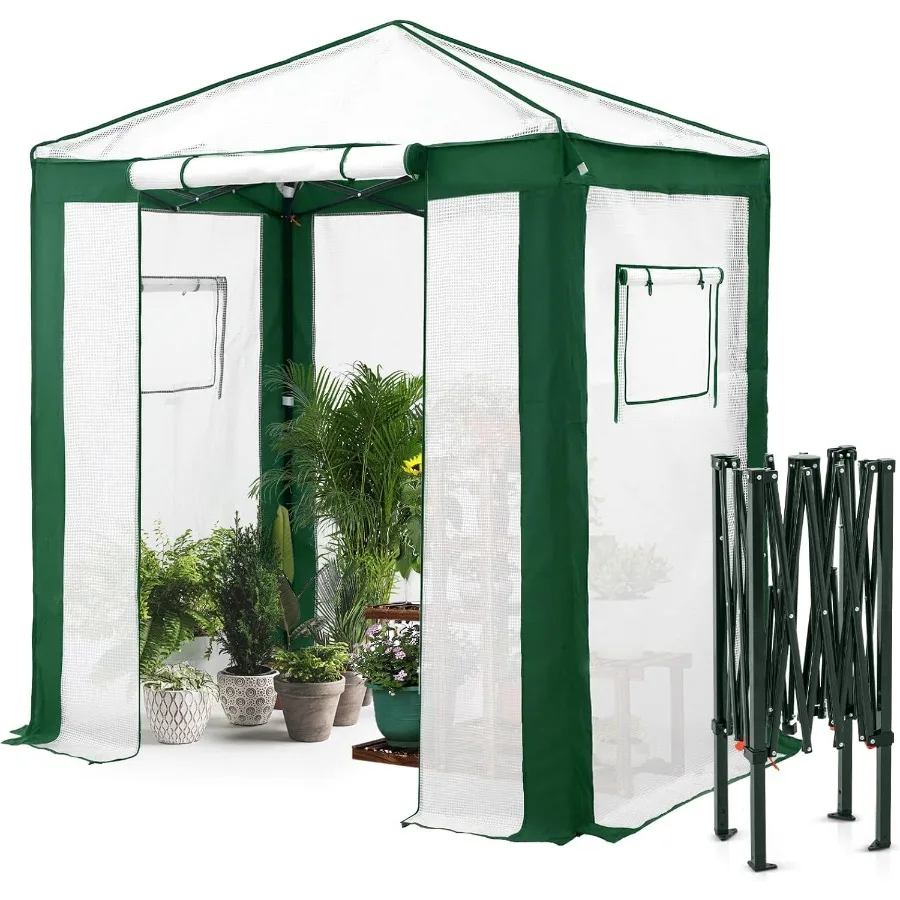 

6x4 Portable Walkin Greenhouse with Polyester Reinforced Corners for Instant Setup in Indoor Outdoor Gardening Features RollUp