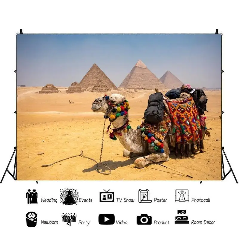 Desert Pyramid Camel Ethnic Style Portrait Photo Background Photographic Vinyl Backdrop Photocall Studio Booth Props