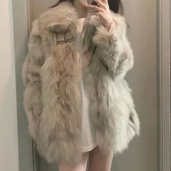 Women Apricot Thick Faux Fur Jacket Colorblock Autumn Winter Maxi Coat Short Warm Luxury Belt Fur Parkas Bontjas Furry Outerwear