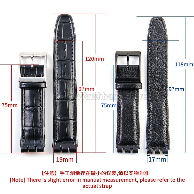 Correa de reloj de cuero genuino de primera calidad, marrón, negro, blanco, 17mm, 19mm, para Swatch SUOB704 GB274, pulsera resistente a los arañazos