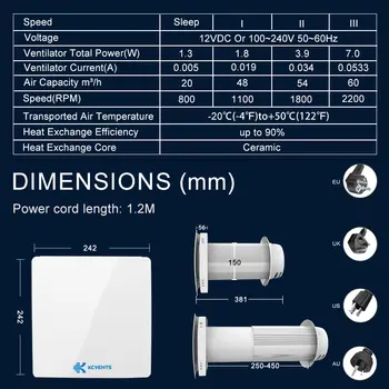 ventilador de parede KCvents VT501 com sistema de ventilação com recuperação de calor e filtro HEPA de cerâmica para renovar o ar do ambiente é um dispositivo de 6 polegadas. 10 best sales Recuperador de ar - №1