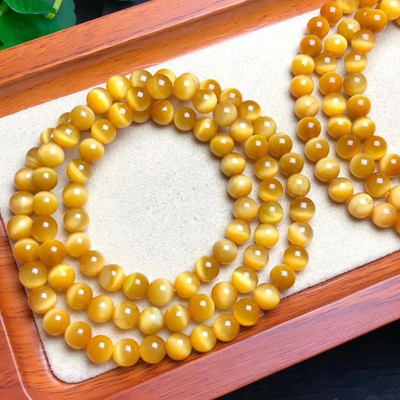 

Natural Golden Tiger Eye Stone Three-Layer Bracelet 6mm Vintage Ethnic Style Fashionable and Versatile