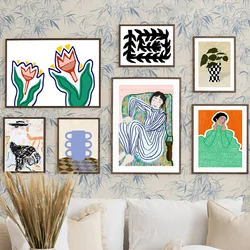 Abstract Figure Lines Stripe Girl Wall Art Canvas Painting Colorful Posters And Prints Hotel Bar Pictures For Living Room Decor