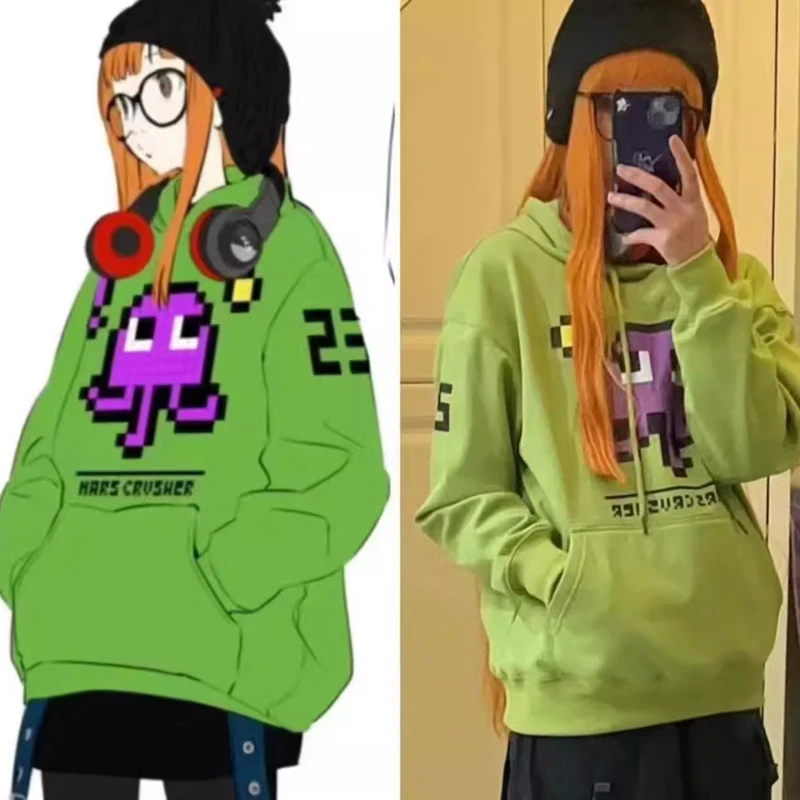 Persona 5 Futaba Sakura Cosplay Costume Women Girls Halloween Green Casual Hoodie Coat Jacket Streetwear Pullovers Dropship