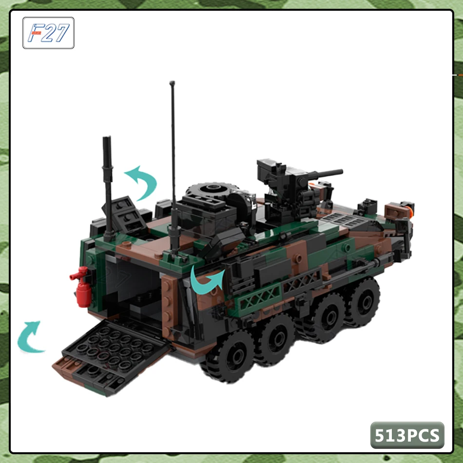 MOC Military Series US Army Gepanzertes Fahrzeug mit Rädern, Kampfrollen, Waffen, Baustein, Ziegel, Kinderspielzeug, Geschenke