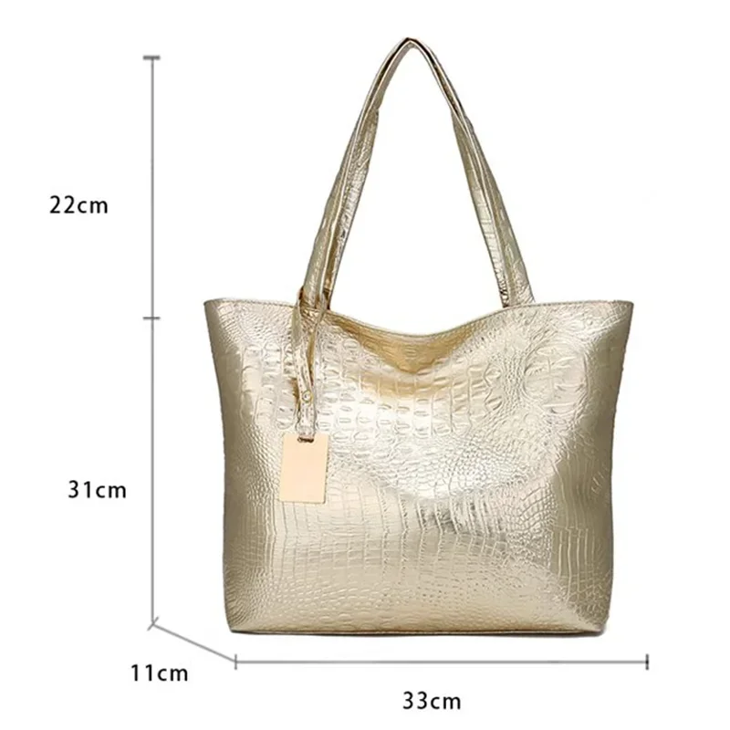 Fashion Casual PU Leather Female Big Ladies Hand Tote Bags Women Shoulder Bags Silver Gold Black Crocodile Handbag Sac