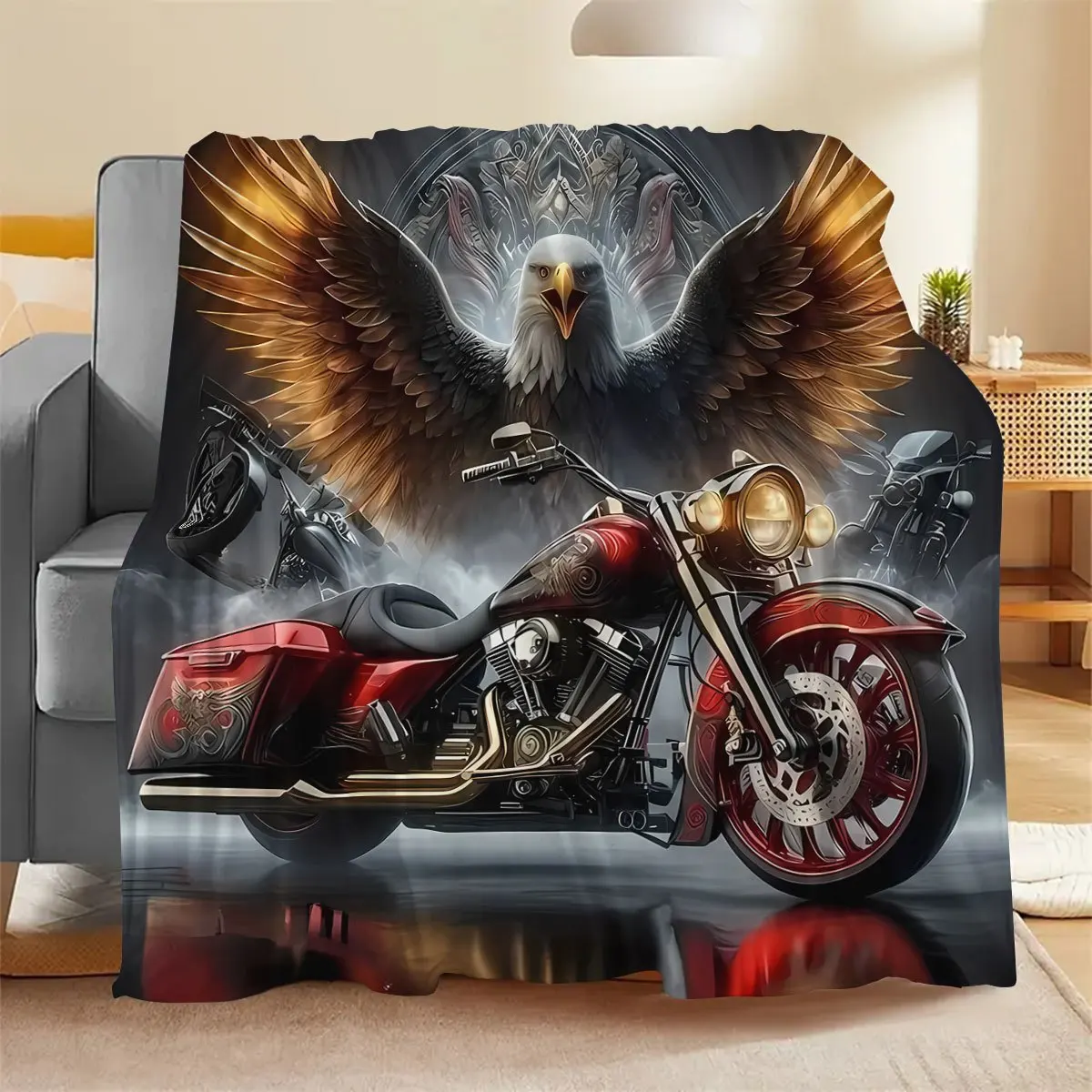 بطانية رمي من الفلانيل مطبوعة على شكل نسر للدراجات النارية والنسر، بطانية صوف ناعمة ومريحة للأريكة، والترفيه المنزلي، والتكييف، والقيلولة، والمكتب B #3