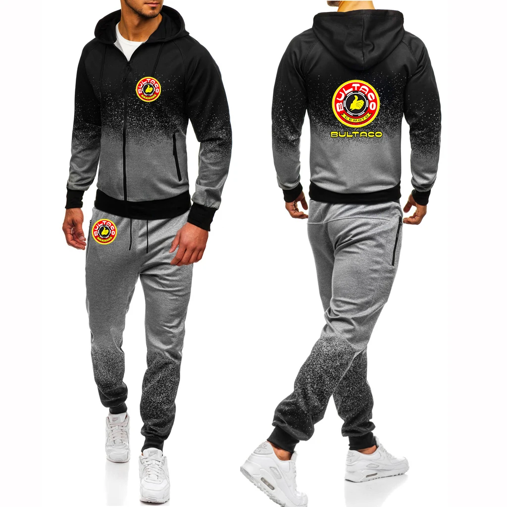 

Bultaco Cemoto Motorcycles 2023 Men's New Print Gradient Color Hoodies Casual Sport Hip Hop Coats Tops+Trousers Comfortable Suit