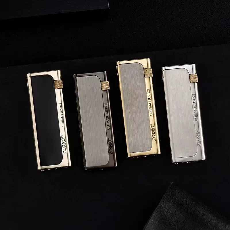 Zorro Ultra Thin Metal Grinding Wheel Side Slip Pure Copper Butane Gas Lighter Mini Portable Smoking Accessories Gifts for Men