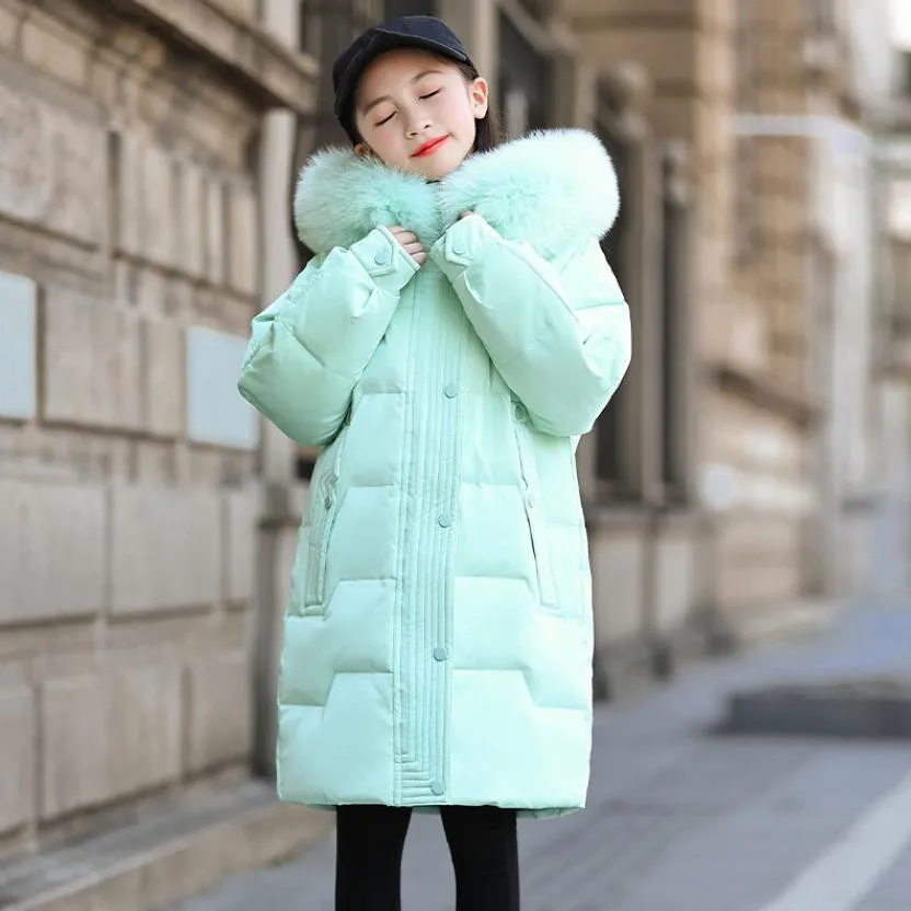 

Winter New Girls Down Jacket Kids Waterproof Windproof Hooded Coat Children Outerwear Clothing Teenage Parka Snowsuit A1968