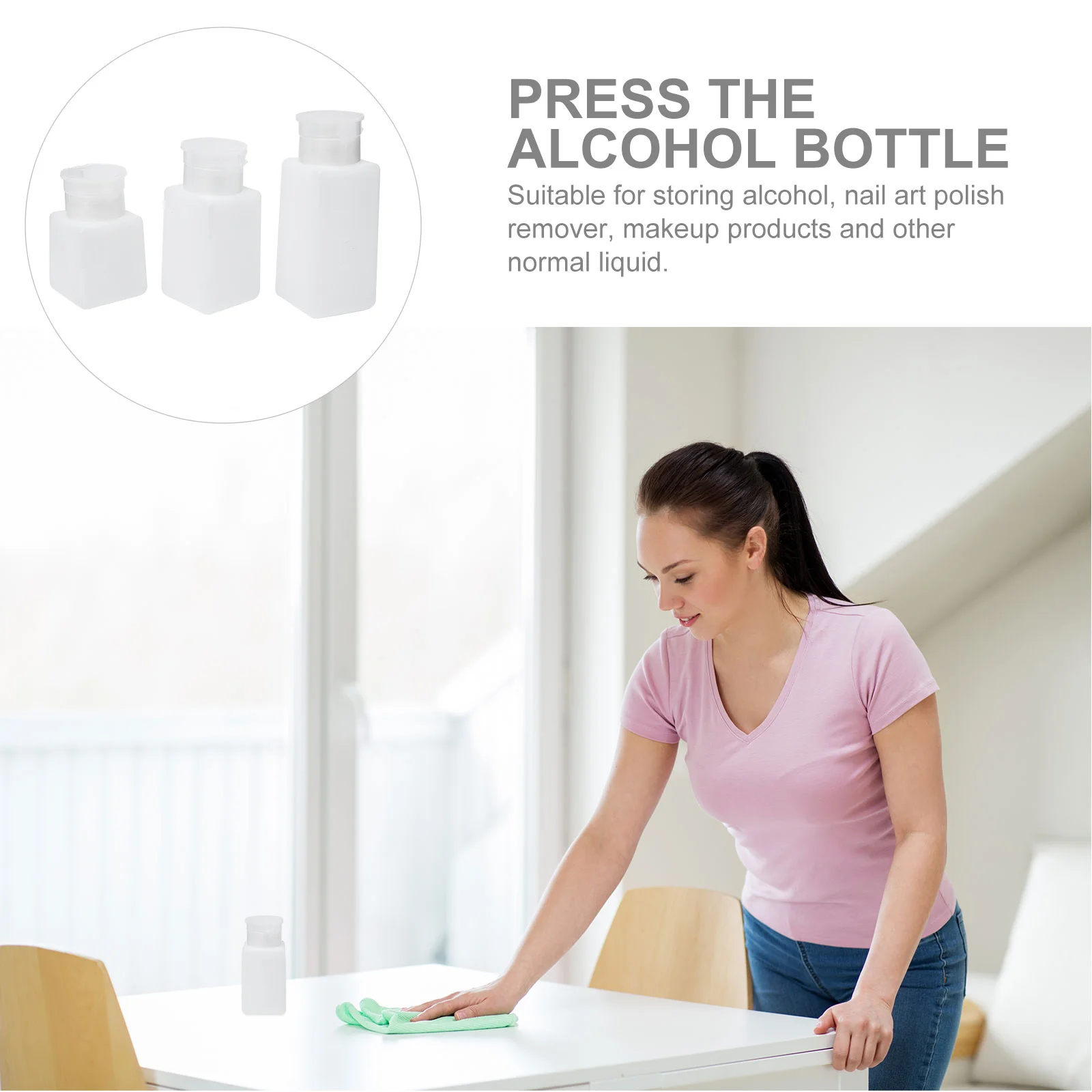 

3Pcs Push-Down Alcohol Bottle Durable Plastic Dispenser Suitable for Liquid Nail Polish Remover Home Lab Push-Down