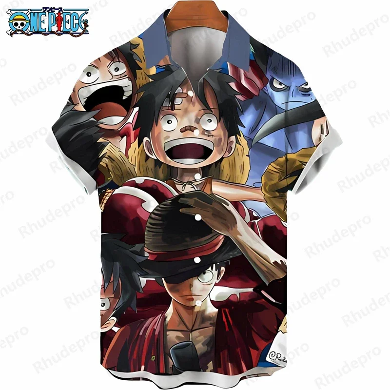 Hot Sale Men's One Piece Hawaiian Shirt Luffy Full Print Short Sleeve Loose Casual Anime Kids Clothes Holiday Shirt Tops