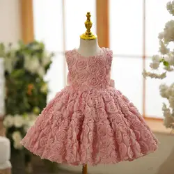 Kids Clothes New Children Princess Sleevless Pink Ball Gown Birthday Baptism Party Flower Girl Dresses A3688 Vestidos