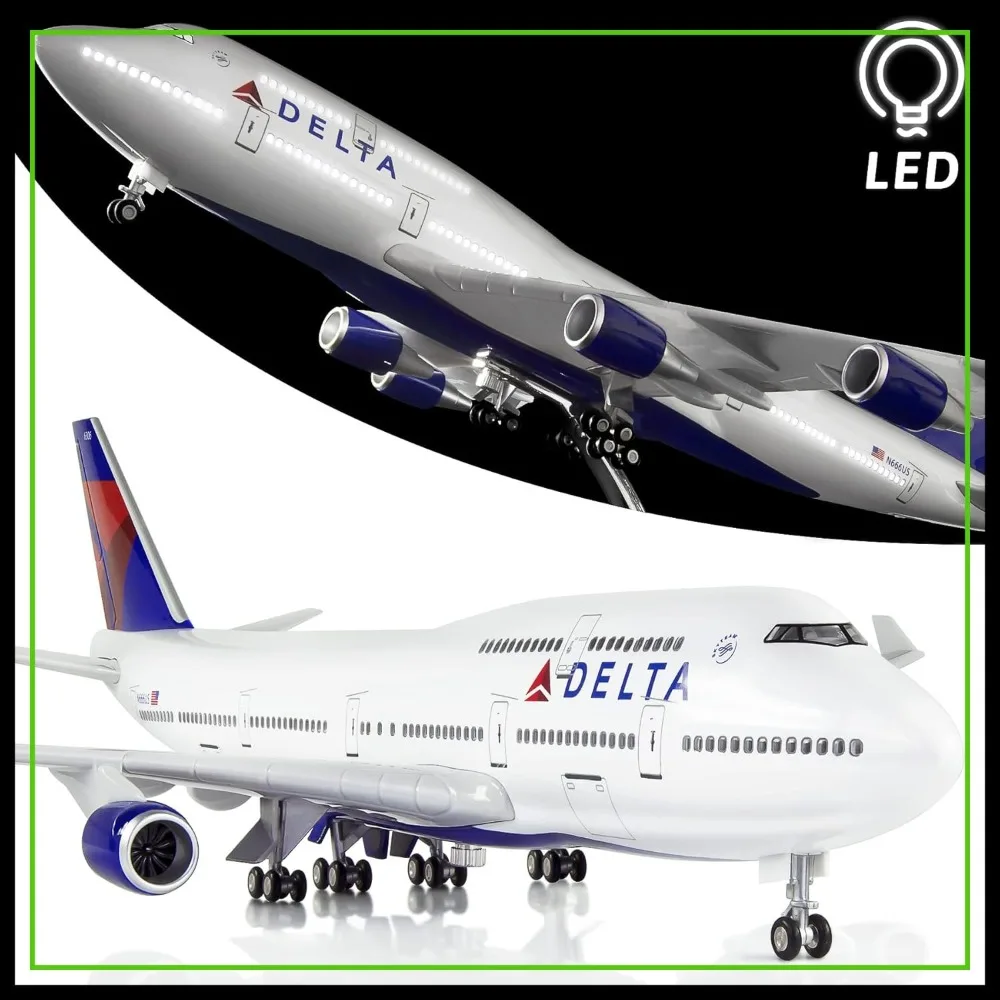 

1:130 Scale Large Boeing 747 Diecast Airplane Model with LED Light for Collection or Gift