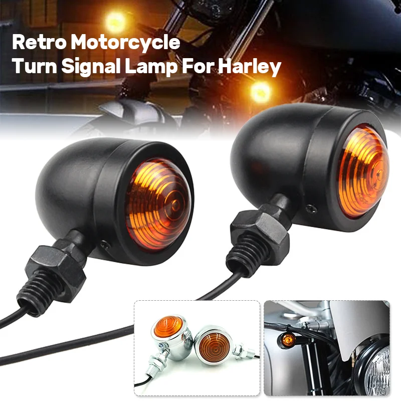 12V Retro Motorcycle Turn Signal Lamp Silver Bullet Amber Flashing Indicator Light Ultra-Bright For Harley Cafe Racer Bobber