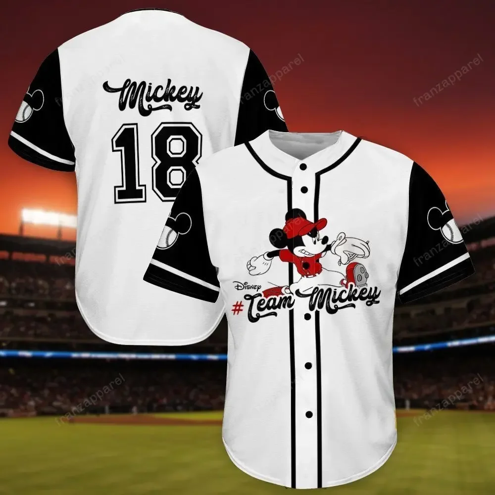 Free Personalized Disney Mickey Mouse Baseball Jersey Sportswear Men Women Kids Baseball Jersey Summer Short Sleeve Casual Shirt