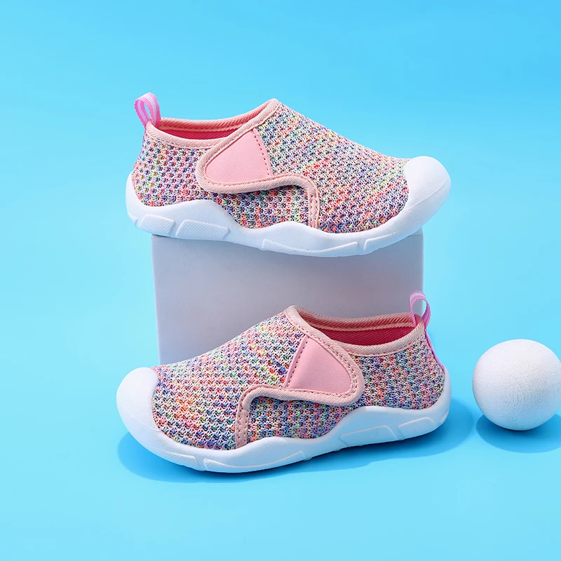 Toddler Baby Breathable Mesh First Walkers Shoes Anti-Collision Toe Non-Slip Soft Sole Sneakers Infant Girls Magic Strap Casual