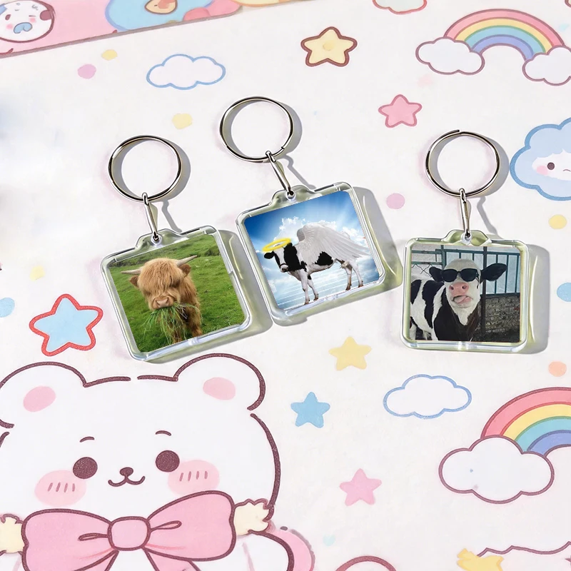 Coquette Kawaii Ox Meme Acrylic Keychain Handmade Hanging Ornaments Clothes Backpack Decoration Accessories Gifts with Friends