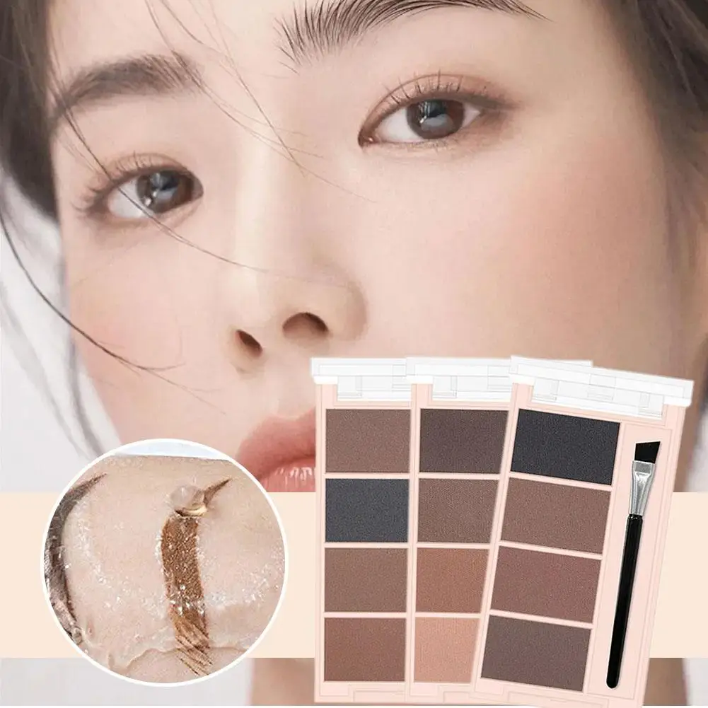 Oogschaduw Cake Make-up 4-kleuren Waterdicht Wenkbrauwpoeder Brow Eye Professionele oogwenkbrauwschaduw + paletversterkerborstel N5G6