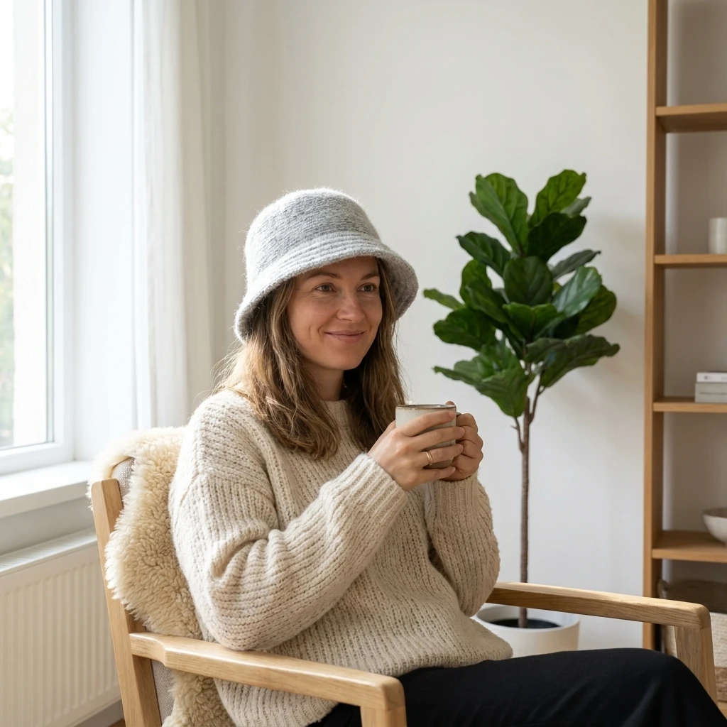 Womens Winter Warm Knit Fisherman Bucket Hat Solid Color Soft Handmade Texture Adjustable Basin Cap