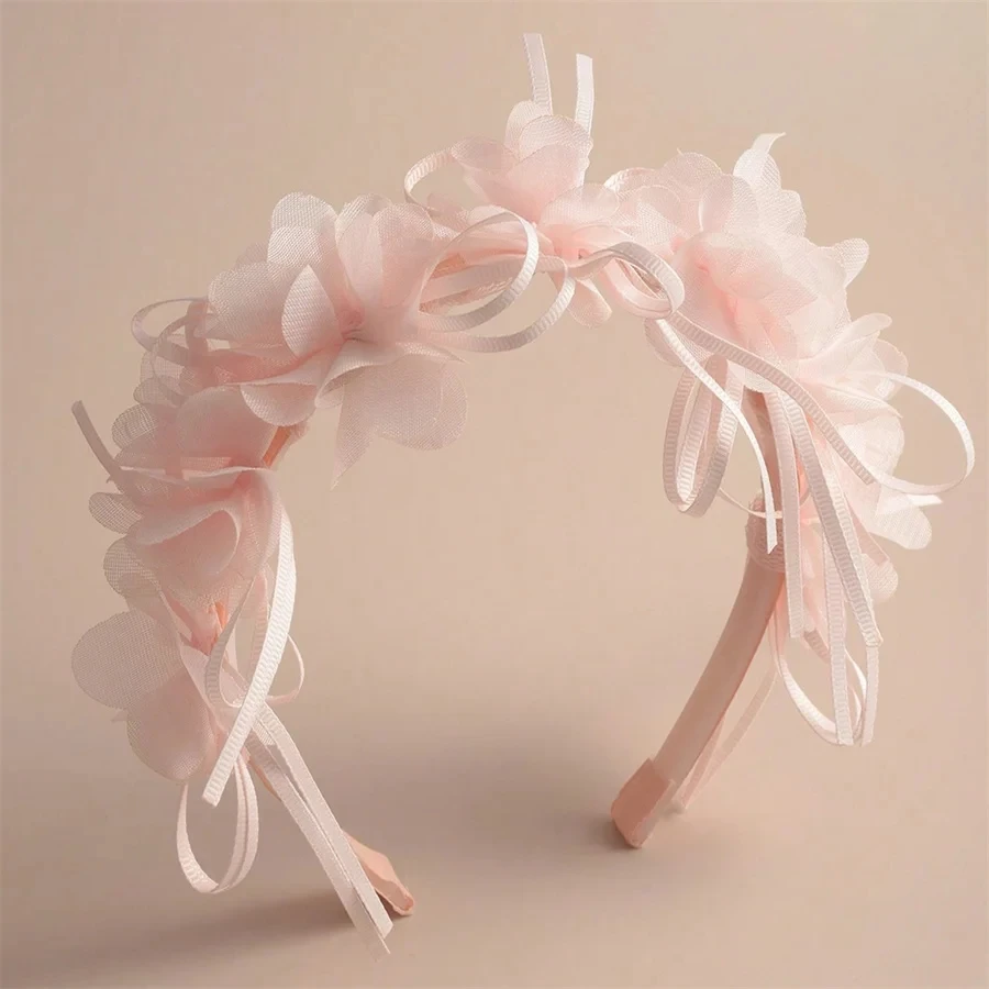 Korean fashion Butterfly Flower Girls Headbands Cute Pearl Feather Wedding Crown Princess Dance Party Headwear Hoop Accessories