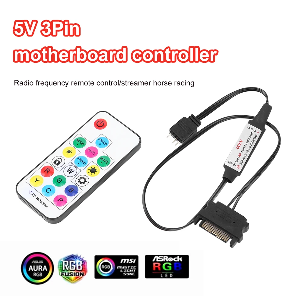 5V แถบไฟ LED Light Controller แบตเตอรี่2.4G รีโมทคอนโทรลไร้สาย RF 17คีย์อุปกรณ์เสริม3 Pin SATA 4Pin สำหรับ Casing PC