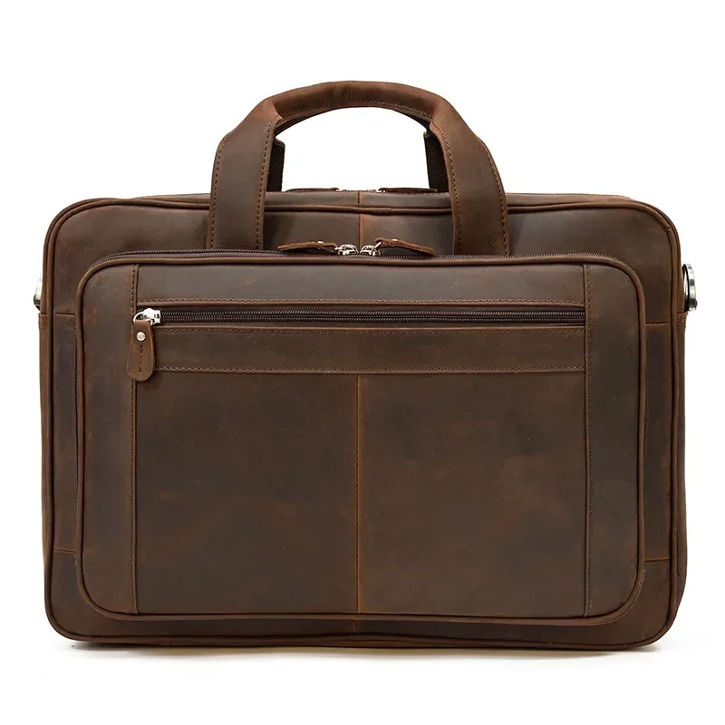 Vintage brand luxury designer men briefcase laptop bag crazy horse leather male briefcase bag business handbags thick cowksin