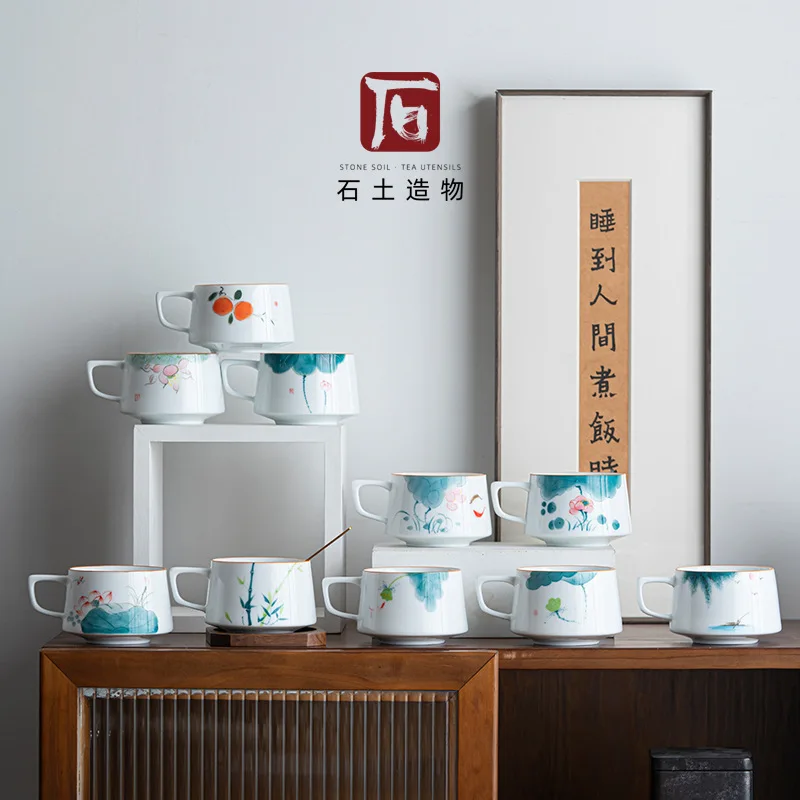 

Керамическая кружка в китайском стиле с подглазурной росписью акварелью «Лотос», расписанная вручную, для кофе и послеобеденного чая, подарок для женщин