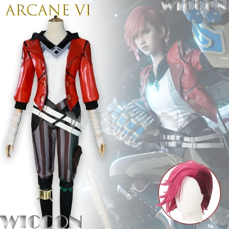 

Arcane Vi Cosplay Costume Piltover Enforcer Outfit Gauntlet Prop Halloween Carnival Event Comic Con Festival Outfit Roleplay