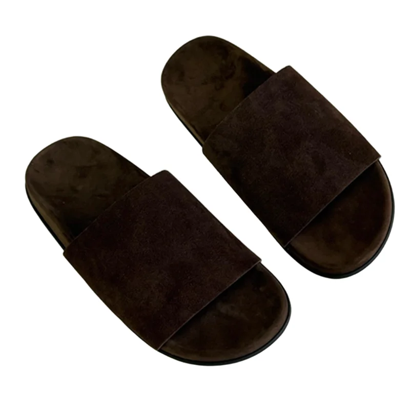 

Withered Nordic Minimalist Cow Suede Leather Slippers For Women Summer Shoes Casual Outdoor Wear Flats Shoes Sandals Women