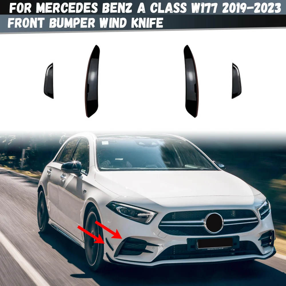 Car Front Bumper Side Spoiler Splitter Air Blade For Mercedes Benz A Class W177 AMG A180 A200 A220 A250 A35 A45 2019-2023