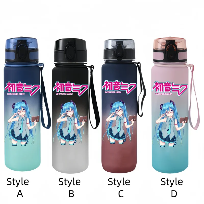 Hatsune Miku 650ml Fitness e sport bottiglia d\'acqua antigoccia in plastica per bere direttamente Miku capacità per bambini e studenti