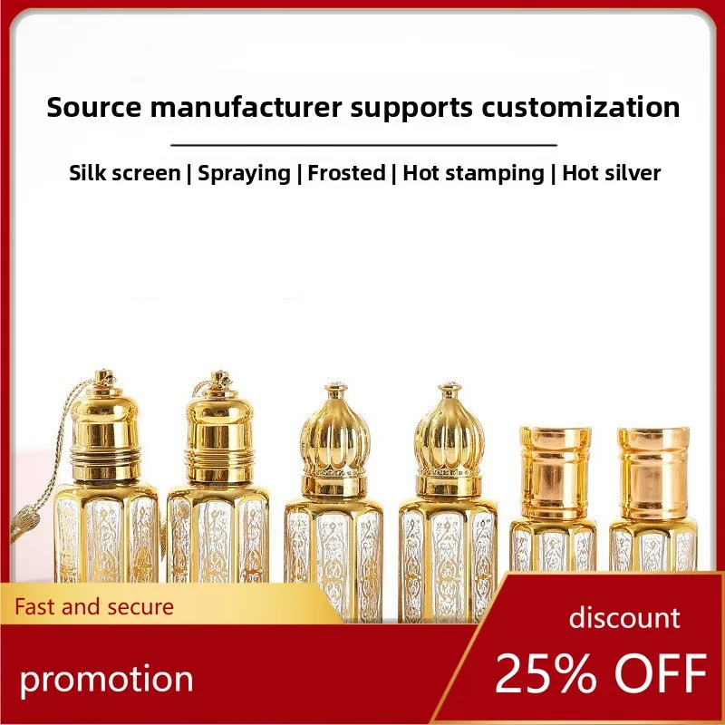 

YFY gold foil octagonal essential oil roller bottle, middle eastern perfume sample bottle, eye massage roller bottle