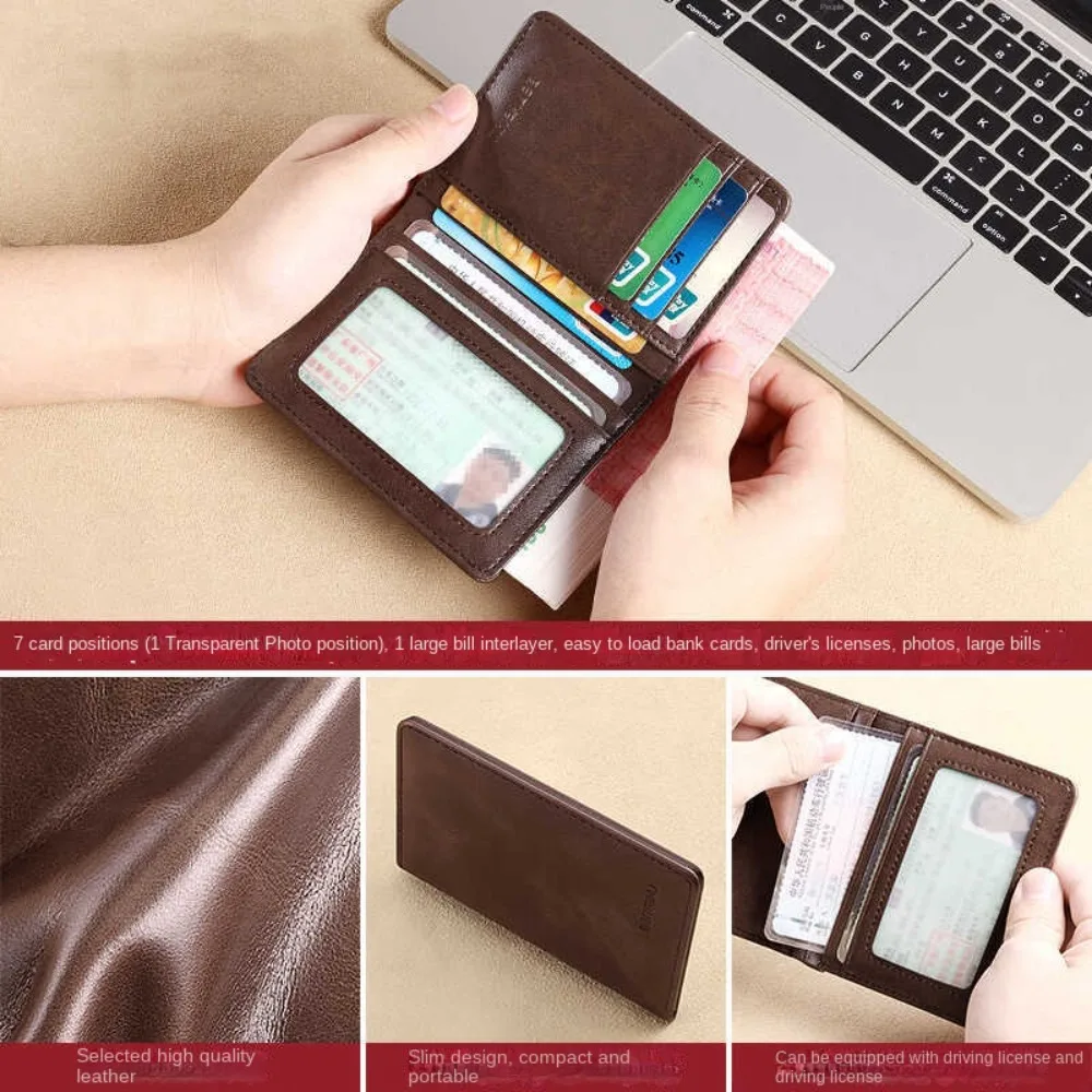 High Quality Leather Men's Wallet RFID Slim Card Holder Short Wallet Men Wallets & Holders