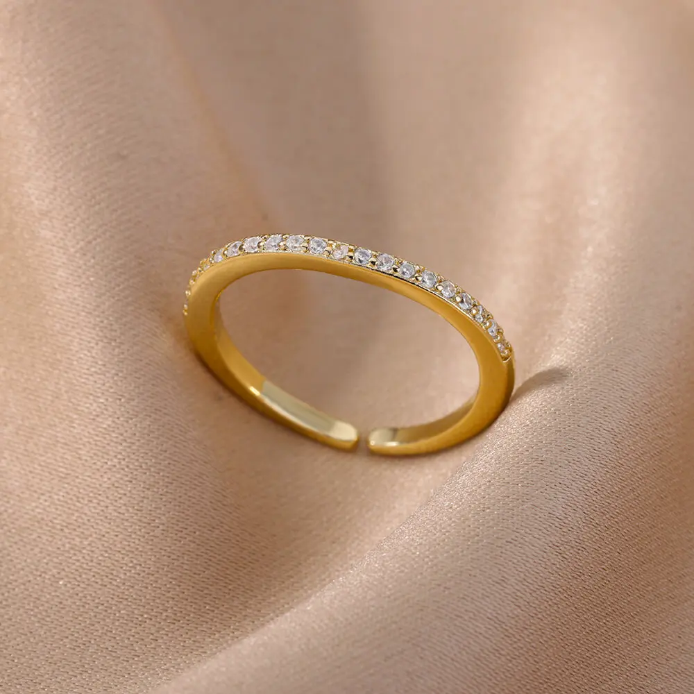 Mini Zircon Green Rings For Women Stainless Steel Gold Color Adjustable Finger Ring Engagement Wedding Christmas Jewelry Gift