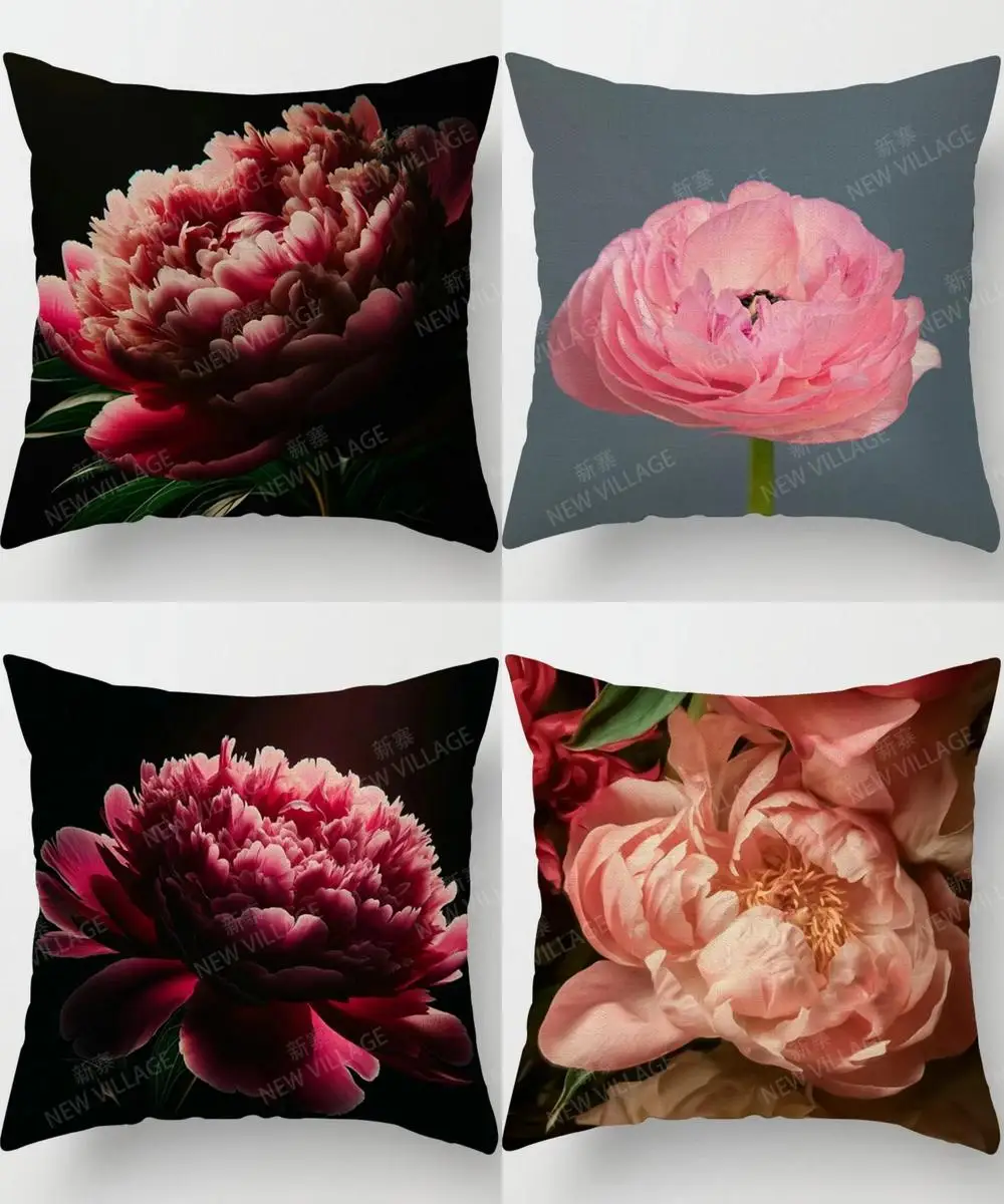 Blooming Peonies Floral-Print Pillow Covers Pattern Cushion Cover Suitable for Sofa Bedroom Car Pillow Cover
