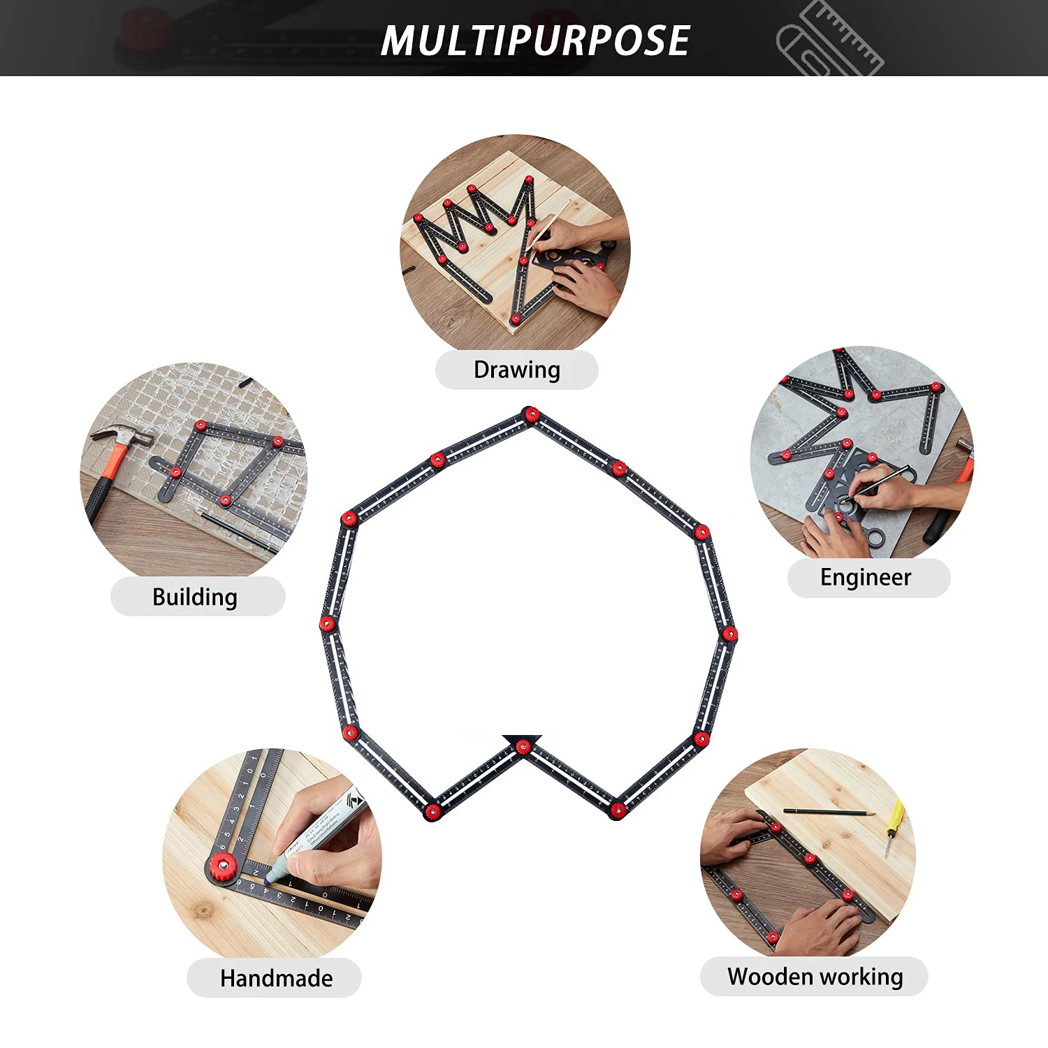 Regla Ángulo 9 Lados De Aluminio: Precisión Para Azulejos Y Madera (120 Mm) | Múltiples Usos Con Medición En Pulgadas Y Cm