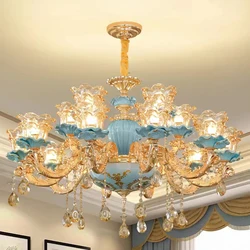 Large Blue Ceramic Chandelier Modern Crystal Glass Fixture Dining Room Contemporary Chandelier For Living Room Home Lighting
