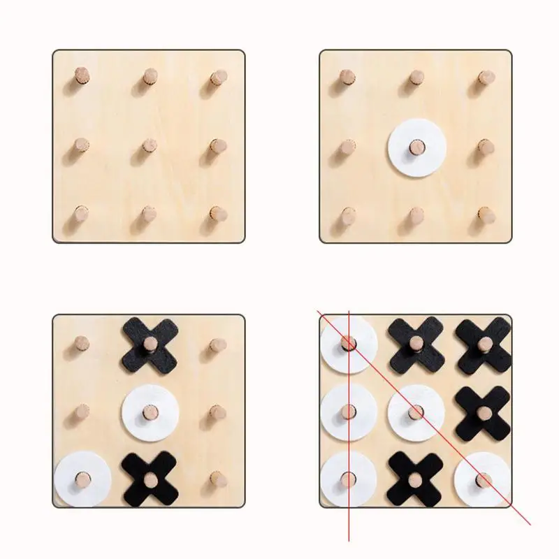 Tic-Tac-Toe Board Montessori Varietà Puzzle XO Gioco da tavolo per scacchi Famiglia Bambini Mini gioco Tik Tak Toe per bambini Festa di compleanno