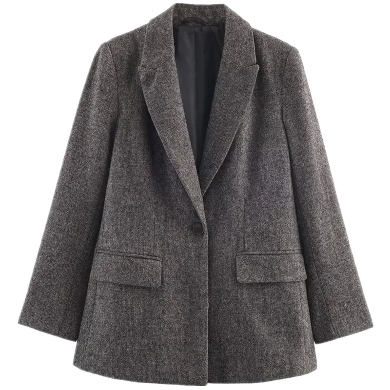 2025 Winter New Women's Commuter Long Sleeve Houndstooth Suit Jacket Versatile Outerwear Elegant Business Professional Style