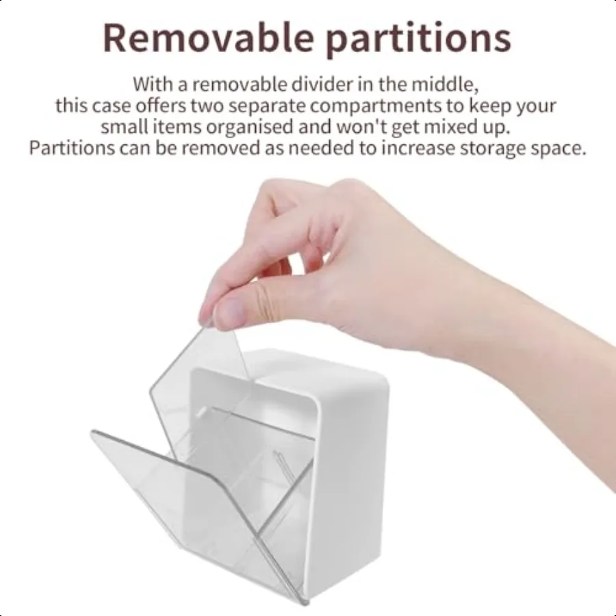 ที่ใส่ทิปแบบมี 2 ช่อง พร้อมฝาปิดใส แบ่งช่องได้ สำหรับใส่ทิปสำลีพันก้าน ทิปสำลีกลม ไหมขัดฟัน บนโต๊ะในห้องน้ำ