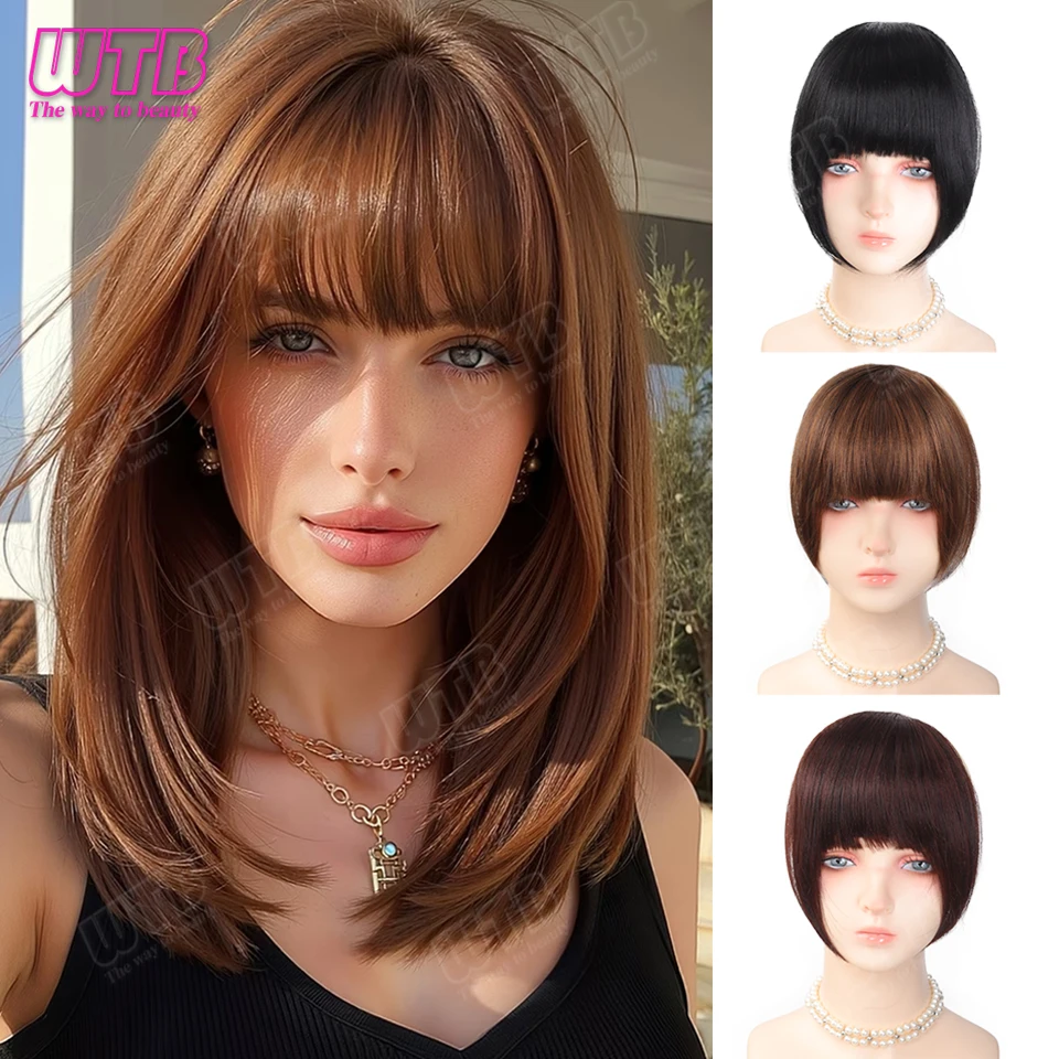 

Парик с утолщенными синтетическими челками WTB для женщин, прямой парик-челка на заколках BB с бакенбардами, подходит для повседневного ношения