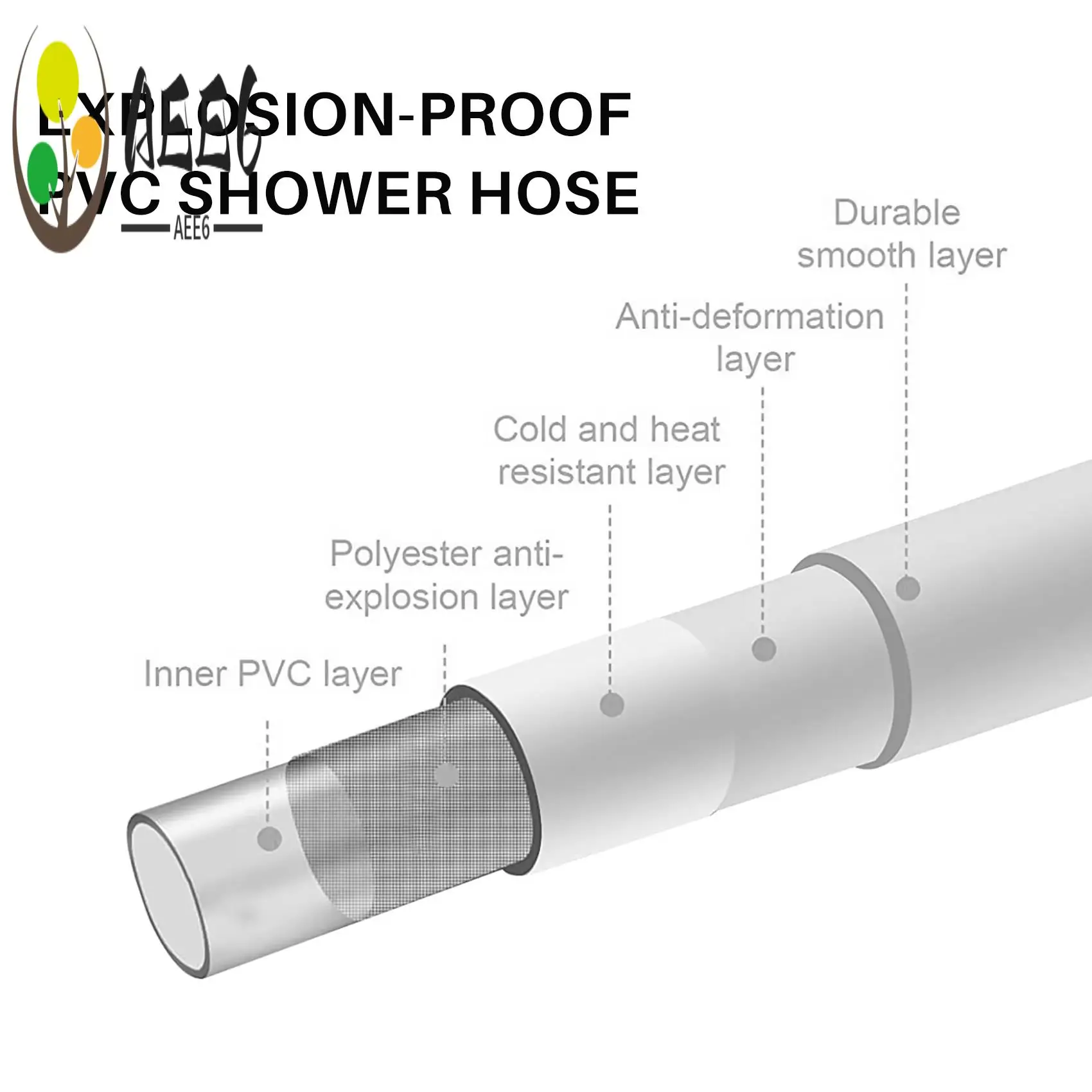 

AEE6-PVC High Pressure Thickening Anti-Winding Smooth Shower Hose For Bath Handheld Shower Head Flexible Shower Hose