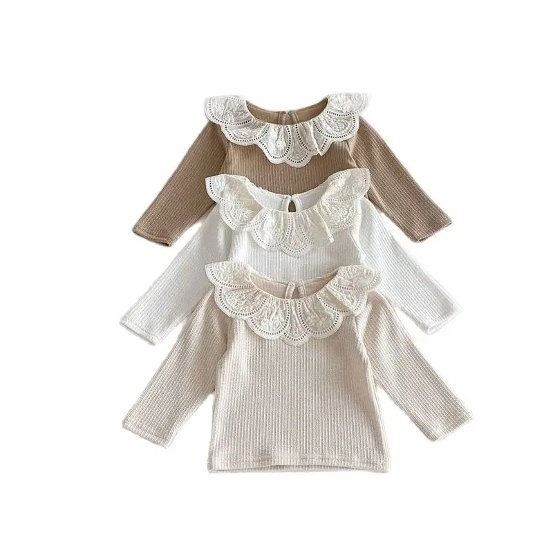 2025-primavera-coreano-na-moda-gola-de-renda-manga-solitaria-bebe-recem-nascido-menina-camiseta-macio-elastico-algodao-criancas-menina-combinando-camisa-doce