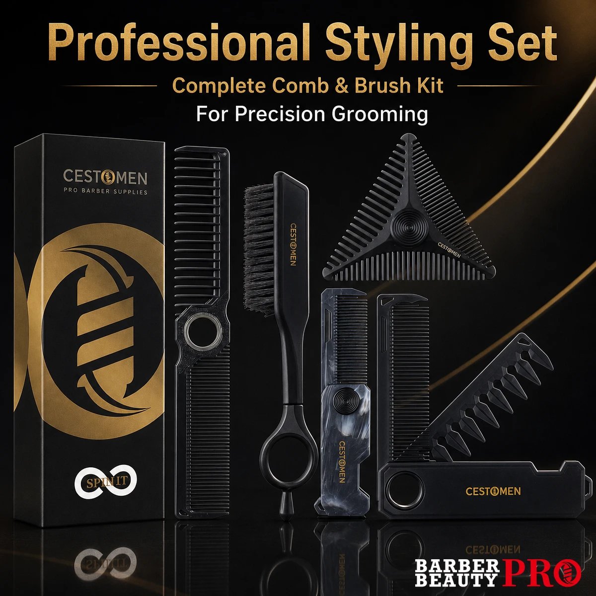 

5Pcs 360°Professional Barber Styling Comb Set Spinner Foldable Hair Comb Brush Anti-Static Grooming Tools for Home & Salon Use