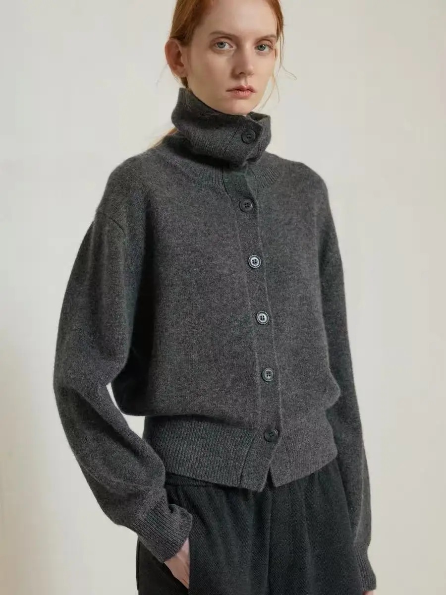 

Свободный кашемировый свитер с лацканами, женский свободный толстый кашемировый кардиган с высоким воротником, теплый, приятный для кожи, мягкий восковой свитер