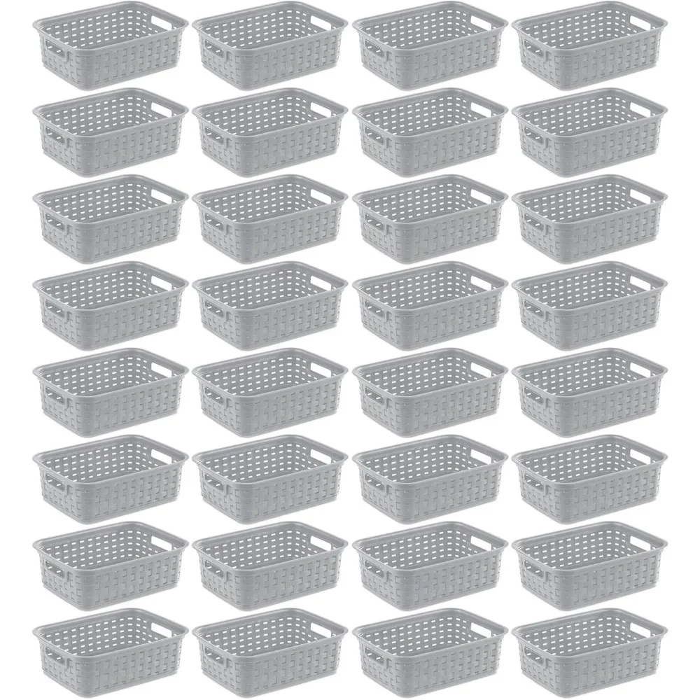 

Small Weave Open Bin Wicker Storage Basket Home Organizer Tote for Countertops, Bookshelves, and Closets, Cement