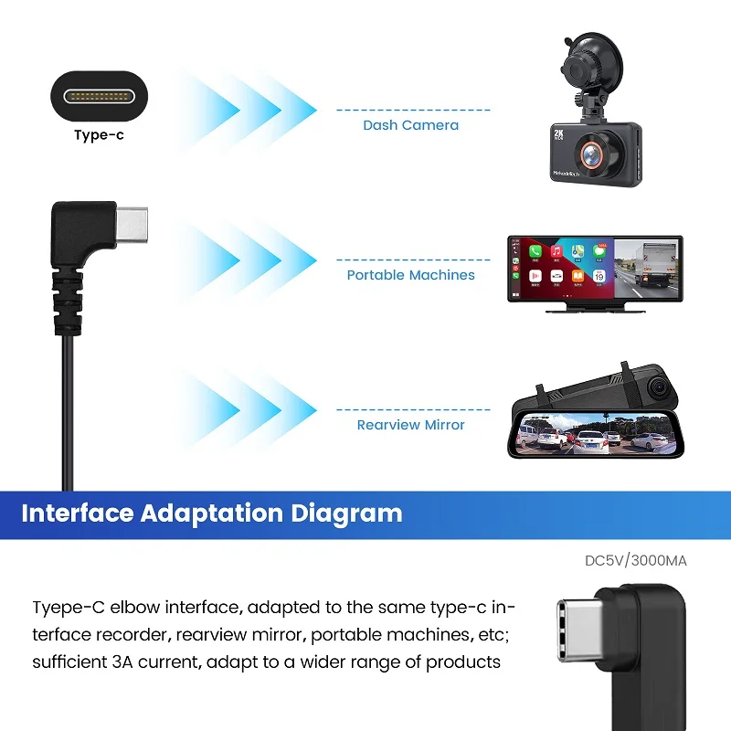 3A 3.5m Dash Cam per auto DVR 12-24v Cavo rigido Kit Step-Down Line Mini / Micro / Tipo-C Caricatore interfaccia USB Dashcam Camera